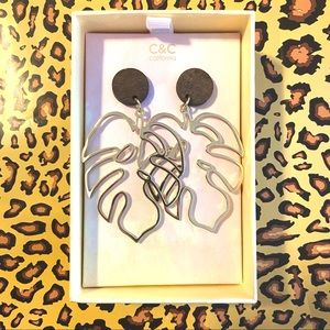 C & C Palm Leaf Metal Wood Statement Earring